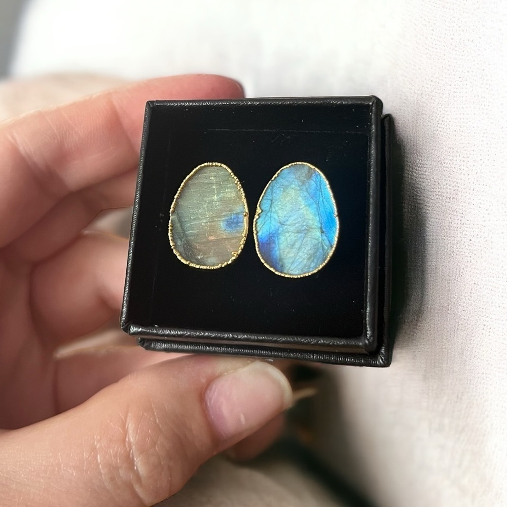 Labradorite Gemstone Gold Cufflinks